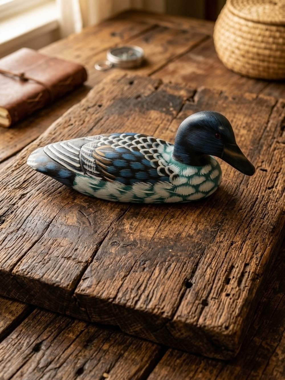 Hand-Painted Blue & White Decorative Duck Figurine - Home Accents